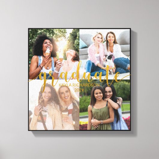 Aangepast 4 Foto Collage Gold Afstuderen Afstudere Canvas Afdruk (Voorkant)