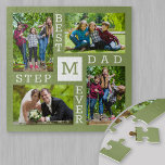 Aangepast 4 Foto Collage Green Best Stepdad Ever Legpuzzel<br><div class="desc">Aangepaste foto-inkuilpuzzel voor de beste StapPap ooit. De sjabloon is opstelling klaar voor u om 4 van uw favoriete foto's en initiaal toe te voegen. Een groot geschenk voor Vaderdag, een verjaardag of als keepomwille van een gebeurtenis of persoonlijke prestatie. Het ontwerp heeft een natuurlijk kleurenpalet van moss groen en...</div>