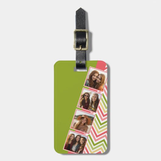 Aangepast 4 Foto collage Limoen en koraalschenken Bagagelabel (Voorkant verticaal)