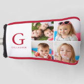 Aangepast 4 Foto Collage Monogrammen Naam Rood Golfheadcover (Voorkant)