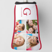 Aangepast 4 Foto Collage Monogrammen Naam Rood Golfheadcover (Draai 90)