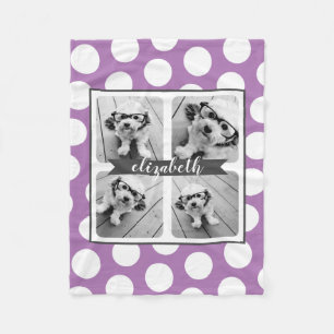 Aangepast 4 Foto Collage Paars Polka Dot Gray Name Fleece Deken