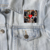 Aangepast 4 Foto Collage Red Heart Monogram Button (In situ)