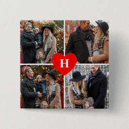 Aangepast 4 Foto Collage Red Heart Monogram Button