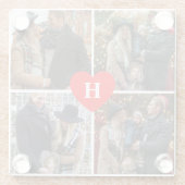 Aangepast 4 foto-collage rood hart monogrammen glazen onderzetter (Achterkant)