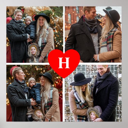 Aangepast 4 foto-collage rood hart monogrammen poster (Voorkant)