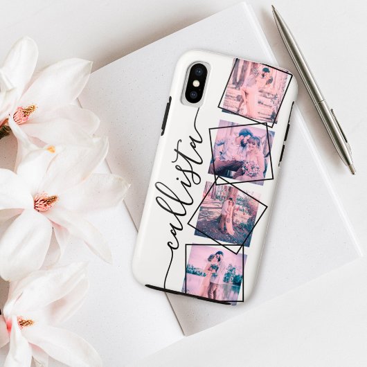 Aangepast 4 Foto Handgeschreven Monogram Naam Fami Case-Mate iPhone Case