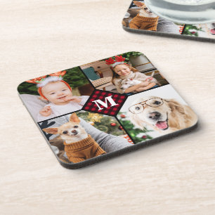 Aangepast 4 foto-monogram rood buffel bier onderzetter