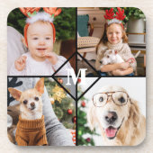 Aangepast 4 foto-monogram rood buffel bier onderzetter (Voorkant)