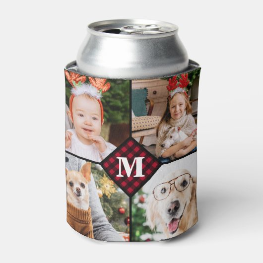 Aangepast 4 foto-monogram rood buffel blikjeskoeler (Blikje Voorkant)