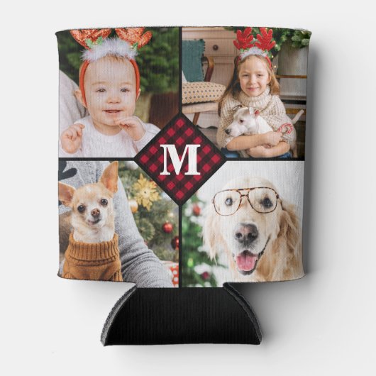 Aangepast 4 foto-monogram rood buffel blikjeskoeler (Voorkant)