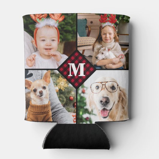 Aangepast 4 foto-monogram rood buffel blikjeskoeler (Achterkant)