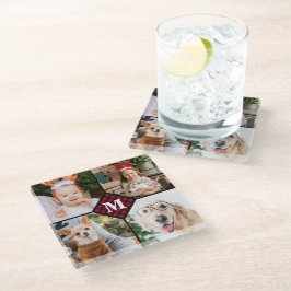 Aangepast 4 foto-monogram rood buffel glazen onderzetter