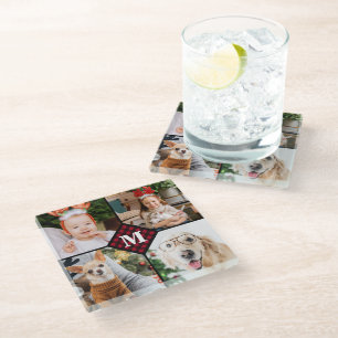 Aangepast 4 foto-monogram rood buffel glazen onderzetter