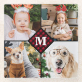 Aangepast 4 foto-monogram rood buffel glazen onderzetter (Voorkant)