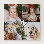 Aangepast 4 foto-monogram rood buffel legpuzzel (Verticaal)