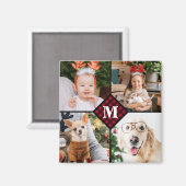 Aangepast 4 foto-monogram rood buffel magneet (Voorkant / Achterkant)