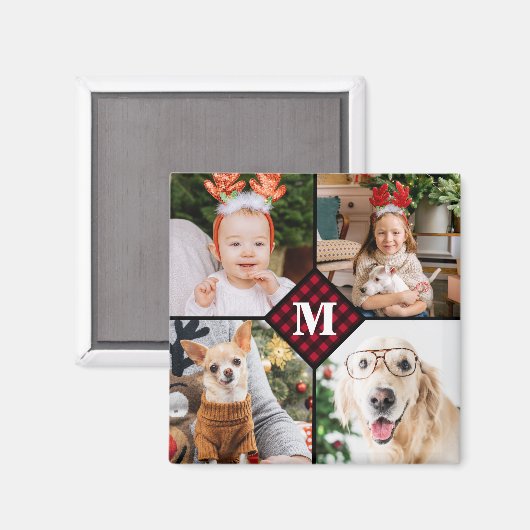 Aangepast 4 foto-monogram rood buffel magneet (Voorkant / Achterkant)