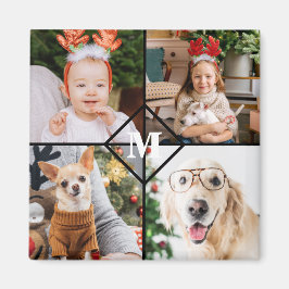 Aangepast 4 foto-monogram rood buffel magneet