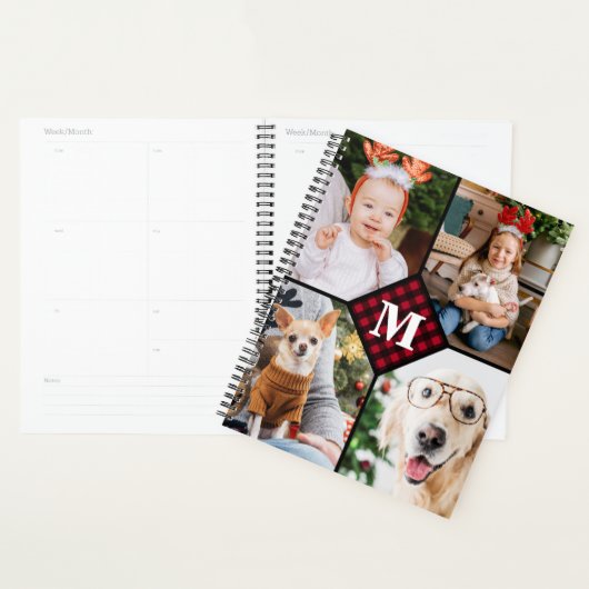 Aangepast 4 foto-monogram rood buffel planner (Display)