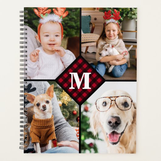 Aangepast 4 foto-monogram rood buffel planner (Voorkant)