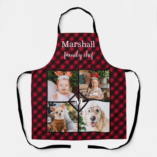 Aangepast 4 foto-monogram rood buffel schort (Voorkant)