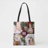 Aangepast 4 foto-monogram rood buffel tote bag (Voorkant)