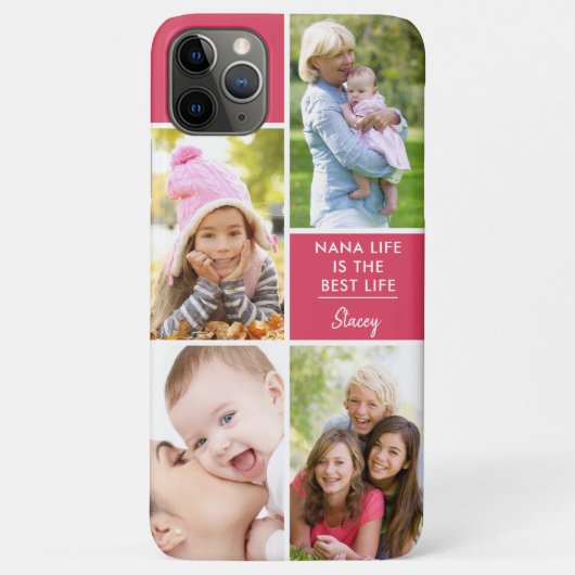 Aangepast 4 Foto Nana Life is het beste levensroze Case-Mate iPhone Case (Achterkant)