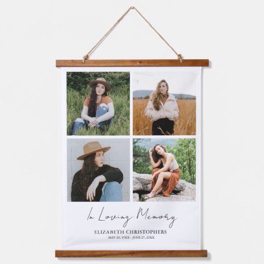 Aangepast 4 fotocollage begrafenis bij het houden hangend wandkleed (Voorkant)