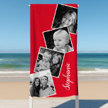 Aangepast 4 Fotocollage film Strip Red Strandlaken<br><div class="desc">Aangepaste 4 foto-collage film Strip Red Beach Towel. Pas dit aangepaste ontwerp aan met vier familiefoto's en jouw naam.</div>