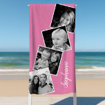 Aangepast 4 Fotocollage Filmstrip Roze Strandlaken<br><div class="desc">Aangepaste 4 fotocollage film steekt roze handdoek. Pas dit aangepaste ontwerp aan met vier familiefoto's en jouw naam.</div>