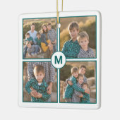 Aangepast 4 fotocollage met Blauwgroen monogram Keramisch Ornament (Links)