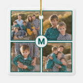 Aangepast 4 fotocollage met Blauwgroen monogram Keramisch Ornament (Achterkant)