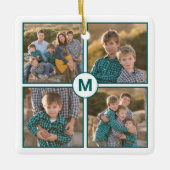 Aangepast 4 fotocollage met Blauwgroen monogram Keramisch Ornament (Voorkant)