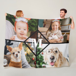 Aangepast 4 fotocollage rood speldenmonogram fleece deken