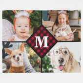 Aangepast 4 fotocollage rood speldenmonogram fleece deken (Voorkant (Horizontaal))