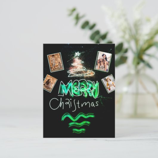 Aangepast 4 foto's Emerald Green Glitter-structuur Briefkaart (Staand voorkant)