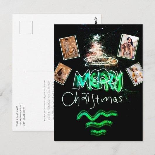 Aangepast 4 foto's Emerald Green Glitter-structuur Briefkaart (Voorkant / Achterkant)