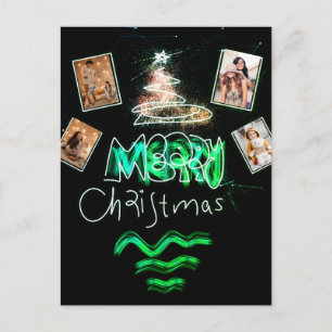 Aangepast 4 foto's Emerald Green Glitter-structuur Briefkaart