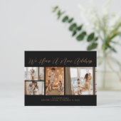 Aangepast 4 foto's Gold Black Casual script verpla Briefkaart (Staand voorkant)