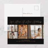 Aangepast 4 foto's Gold Black Casual script verpla Briefkaart (Voorkant / Achterkant)