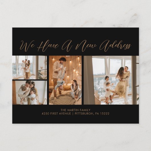 Aangepast 4 foto's Gold Black Casual script verpla Briefkaart (Voorkant)