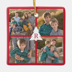 Aangepast 4 kerstboommonogram voor fotocollage roo keramisch ornament