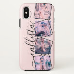 Aangepast 4 Monogram met handgeschreven foto-voorb Case-Mate iPhone Case<br><div class="desc">Dit romantische, coole en moderne hoesje is perfect voor iedereen die zijn geliefde mee wil nemen. Het bevat vier aanpasbare foto-afbeeldingen. Bovenop de foto's staan zwarte geschetste verdraaide lijsten voor een unieke en hedendaagse aanraking. Het toont ook een plaats voor een monogram naam bovenop een eenvoudige stomproze achtergrond. Voel me...</div>