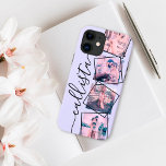 Aangepast 4 Monogram met handgeschreven foto-voorb Case-Mate iPhone Case<br><div class="desc">Dit romantische, coole en moderne hoesje is perfect voor iedereen die zijn geliefde mee wil nemen. Het bevat vier aanpasbare foto-afbeeldingen. Bovenop de foto's staan zwarte, geschetste verdraaide lijsten voor een unieke en hedendaagse aanraking. Het toont ook een plaats voor een monogram naam bovenop een eenvoudige pastellavender paarse achtergrond. Voel...</div>