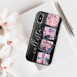Aangepast 4 Monogram met handgeschreven foto-voorb Case-Mate iPhone Case<br><div class="desc">Dit romantische, coole en moderne hoesje is perfect voor iedereen die zijn geliefde mee wil nemen. Het bevat vier aanpasbare foto-afbeeldingen. Bovenop de foto's staan witte geschetste verdraaide lijsten voor een unieke en hedendaagse aanraking. Het toont ook een plaats voor een monogram naam bovenop een eenvoudige zwarte achtergrond. Voel me...</div>