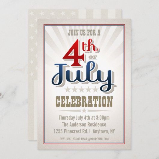 Aangepast 4e juli partijuitnodiging kaart (Voorkant / Achterkant)