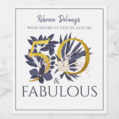 Aangepast 50 en Fabulous Gold Blue Modern Birthday Wijn Etiket (Enkel label)