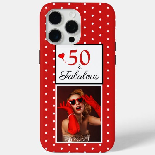 Aangepast 50 & Fabulous Photo Red 50th Birthday W  Case-Mate iPhone Case (Achterkant)
