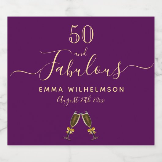 Aangepast 50 fantastische verjaardagsfeest paarse  sparkling wijnetiket (Enkel label)